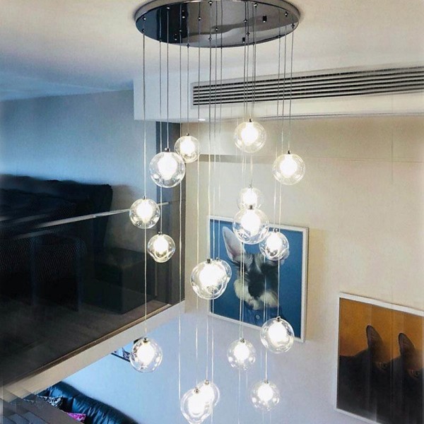 Long Chandeliers for High Ceilings,Modern Crystal Balls Pendant Light,Globe Raindrop Drop Lamp,Hanging Flush Mount Lighting Fixtures for Spiral Staircase,Foyer,Entrywa Long Chandeliers for High Ceilings,Modern Crystal Balls Pendant Light,Globe Raindrop Drop Lamp,Hanging Flush Mount Lighting Fixtures for Spiral Staircase,Foyer,Entrywa