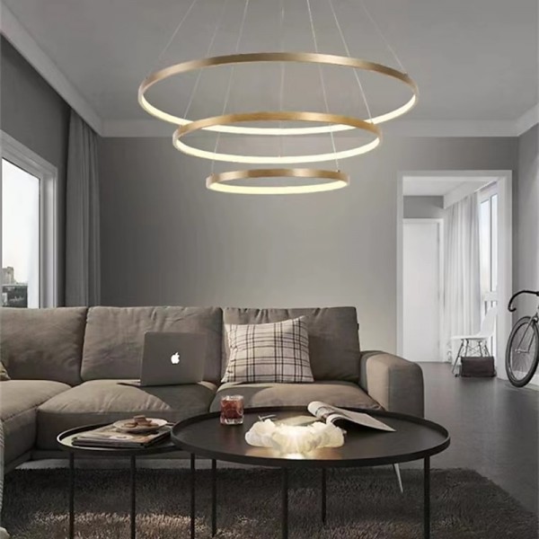 3-Light LED Pendant Light 80/60/40cm Circle Matte Brushed Design Gold Aluminum Painted Finishes Modern Dining Living Room Lights ONLY DIMMABLE WITH REMOTE CONTROL 3-Light LED Pendant Light 80/60/40cm Circle Matte Brushed Design Gold Aluminum Painted Finishes Modern Dining Living Room Lights ONLY DIMMABLE WITH REMOTE CONTROL