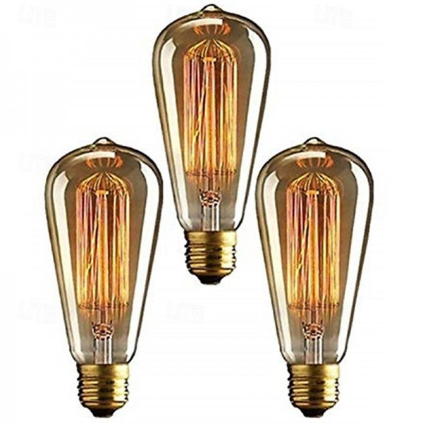 3pcs 40W Edison Vintage Incandescent Light Bulb Dimmable E26 E27 ST64 Candelabra Filament Amber Warm White for Lighting Fixture 220-240V 3pcs 40W Edison Vintage Incandescent Light Bulb Dimmable E26 E27 ST64 Candelabra Filament Amber Warm White for Lighting Fixture 220-240V