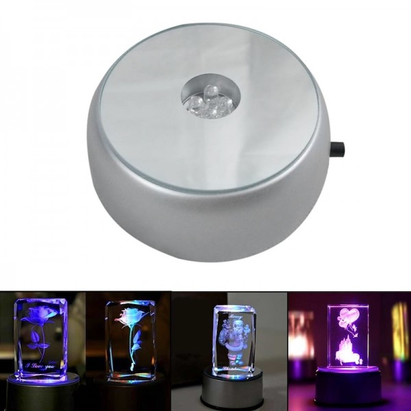 4LEDs Luminous Base Light Crystal Glass Transparent Objects Display Laser Colorful Round Stand Base for Cocktail 4LEDs Luminous Base Light Crystal Glass Transparent Objects Display Laser Colorful Round Stand Base for Cocktail