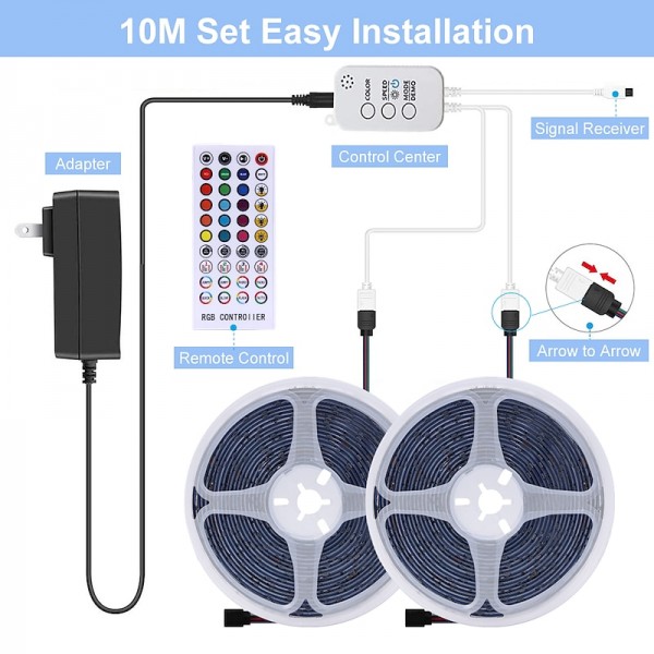 LED Smart Strip Lights 20m RGB Music Sync 12V Waterproof LED Strip 2835 SMD Color Changing LED Light with Bluetooth Controller Adapter for Bedroom Home TV Back Light DIY Decor