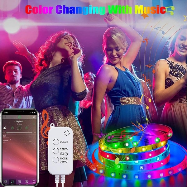 LED Smart Strip Lights 20m RGB Music Sync 12V Waterproof LED Strip 2835 SMD Color Changing LED Light with Bluetooth Controller Adapter for Bedroom Home TV Back Light DIY Decor
