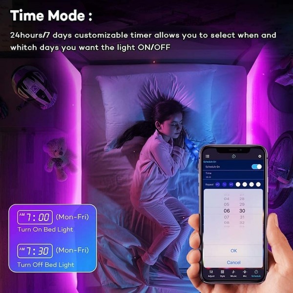 LED Smart Strip Lights 20m RGB Music Sync 12V Waterproof LED Strip 2835 SMD Color Changing LED Light with Bluetooth Controller Adapter for Bedroom Home TV Back Light DIY Decor
