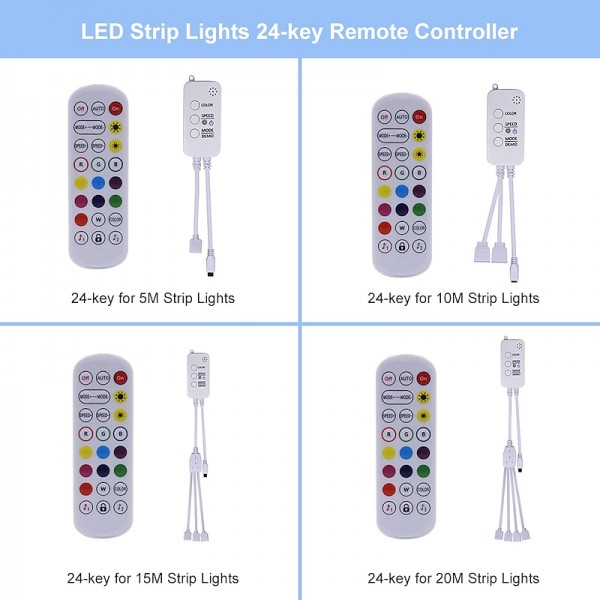 LED Smart Strip Lights 20m RGB Music Sync 12V Waterproof LED Strip 2835 SMD Color Changing LED Light with Bluetooth Controller Adapter for Bedroom Home TV Back Light DIY Decor