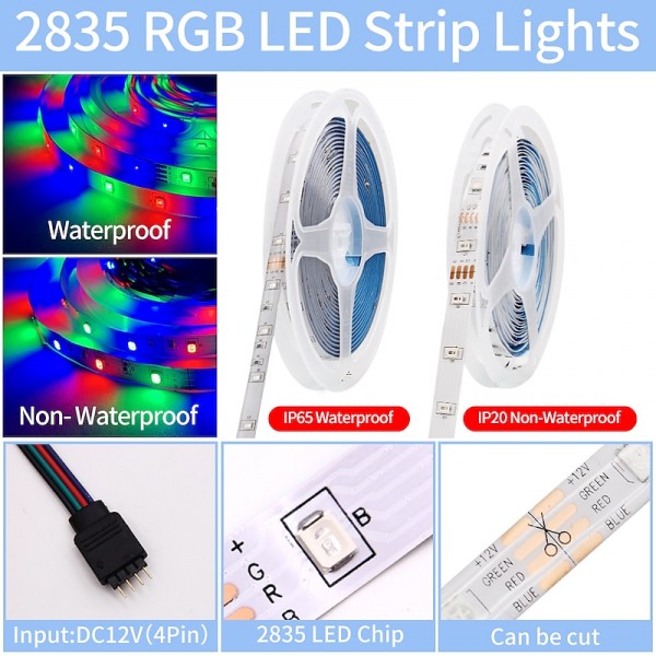 LED Smart Strip Lights 20m RGB Music Sync 12V Waterproof LED Strip 2835 SMD Color Changing LED Light with Bluetooth Controller Adapter for Bedroom Home TV Back Light DIY Decor