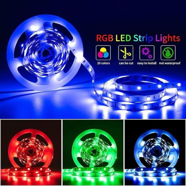 LED Smart Strip Lights 20m RGB Music Sync 12V Waterproof LED Strip 2835 SMD Color Changing LED Light with Bluetooth Controller Adapter for Bedroom Home TV Back Light DIY Decor
