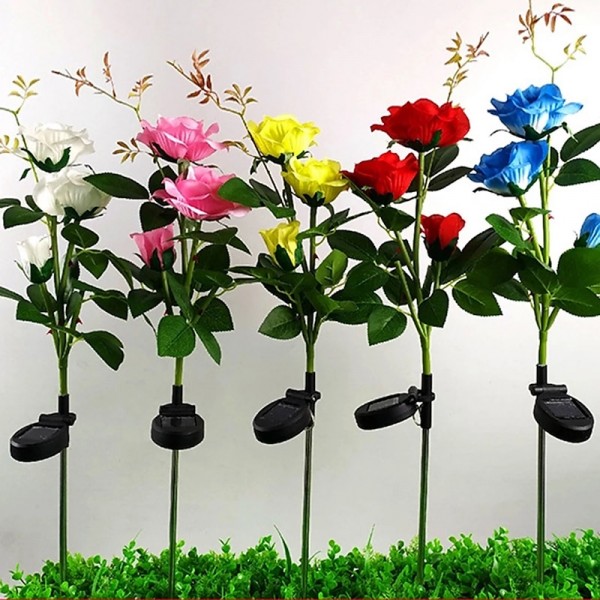 Outdoor Solar Lights Outdoor Light Solar LED Lawn Lamp Rose Shape Waterproof Lawn Lights Wedding Garden Patio Decoration Trail LED Landscape Lamp LED Solar Garden Light