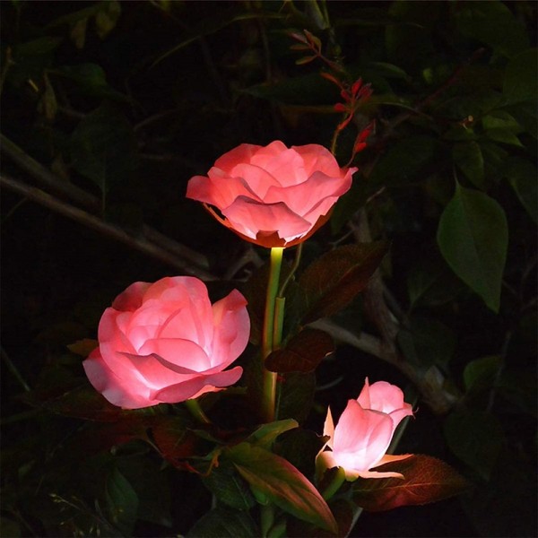 Outdoor Solar Lights Outdoor Light Solar LED Lawn Lamp Rose Shape Waterproof Lawn Lights Wedding Garden Patio Decoration Trail LED Landscape Lamp LED Solar Garden Light