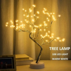 LED Night Light Tabletop Bonsai Tree Light with 108 LED Copper Wire String Lights Touch Switch DIY Artificial Tree Lamp USB or Battery Powered for Bedroom Desktop Christmas Party Indoor Decoration Lights