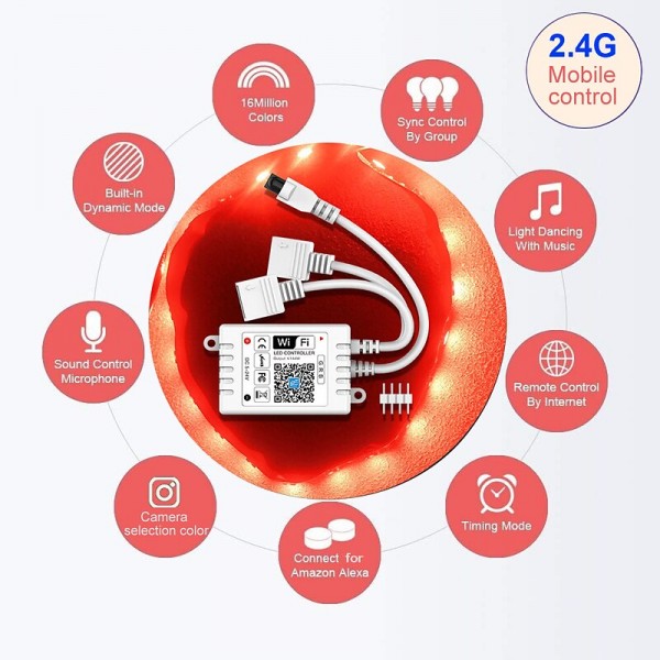 Neon Rope Smart RGB LED Light Strip Kit Work with Alexa Google 3M 12V RGB WIFI 5M 2*5M WiFi Phone App Control Including Adapter Kit Suitable for DIY Installation Neon Rope Smart RGB LED Light Strip Kit Work with Alexa Google 3M 12V RGB WIFI 5M 2*5M WiFi Phone App Control Including Adapter Kit Suitable for DIY Installation