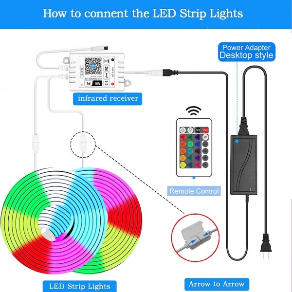 Neon Rope Smart RGB LED Light Strip Kit Work with Alexa Google 3M 12V RGB WIFI 5M 2*5M WiFi Phone App Control Including Adapter Kit Suitable for DIY Installation Neon Rope Smart RGB LED Light Strip Kit Work with Alexa Google 3M 12V RGB WIFI 5M 2*5M WiFi Phone App Control Including Adapter Kit Suitable for DIY Installation