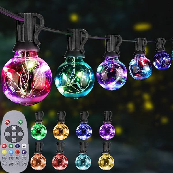 Globe String Lights Outdoor 15m 25LEDs 20Modes Patio Lights with 25 Waterproof Shatterproof RGB Color Changing Bulbs(2 Spare) G40 Globe String Lights for Outside Backyard Porch Balcony Party Decor Globe String Lights Outdoor 15m 25LEDs 20Modes Patio Lights with 25 Waterproof Shatterproof RGB Color Changing Bulbs(2 Spare) G40 Globe String Lights for Outside Backyard Porch Balcony Party Decor