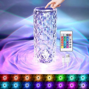 Crystal Table Lamp 16 Colors Change Touch Remote Control Modern Bedside Table Lamp USB Rechargeable Rose Desk Lamp Night Light Bedside Lamp For Bedroom Living Room Dinner Bar Decoration