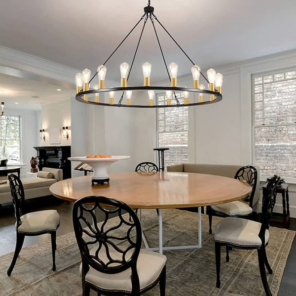 LED Chandelier Black on Wheels 20-Light Large Round Rustic Countryside Chandelier Industrial Light Fixture for Dining Room Living Room Kitchen Island Foyer Hallway LED Chandelier Black on Wheels 20-Light Large Round Rustic Countryside Chandelier Industrial Light Fixture for Dining Room Living Room Kitchen Island Foyer Hallway