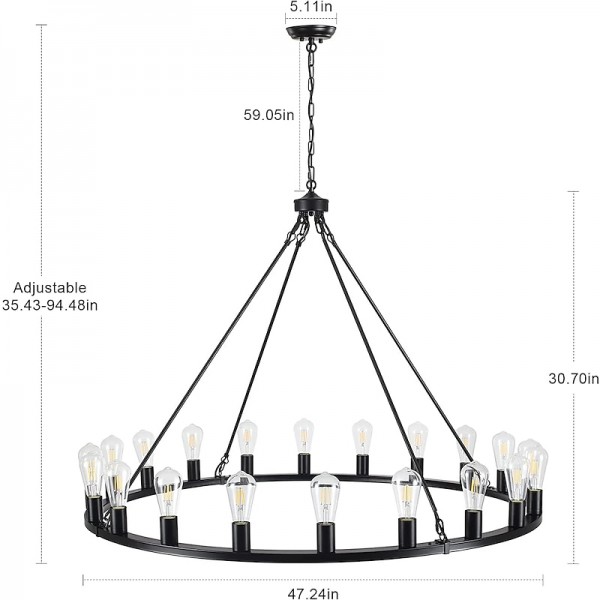 LED Chandelier Black on Wheels 20-Light Large Round Rustic Countryside Chandelier Industrial Light Fixture for Dining Room Living Room Kitchen Island Foyer Hallway LED Chandelier Black on Wheels 20-Light Large Round Rustic Countryside Chandelier Industrial Light Fixture for Dining Room Living Room Kitchen Island Foyer Hallway