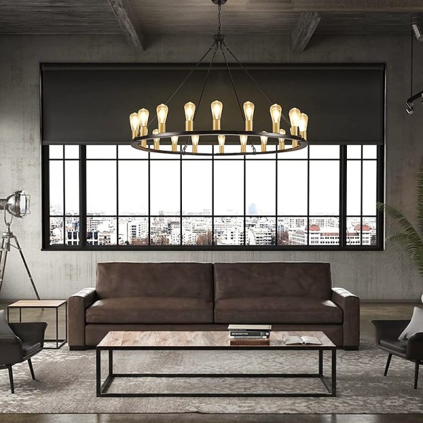 LED Chandelier Black on Wheels 20-Light Large Round Rustic Countryside Chandelier Industrial Light Fixture for Dining Room Living Room Kitchen Island Foyer Hallway LED Chandelier Black on Wheels 20-Light Large Round Rustic Countryside Chandelier Industrial Light Fixture for Dining Room Living Room Kitchen Island Foyer Hallway