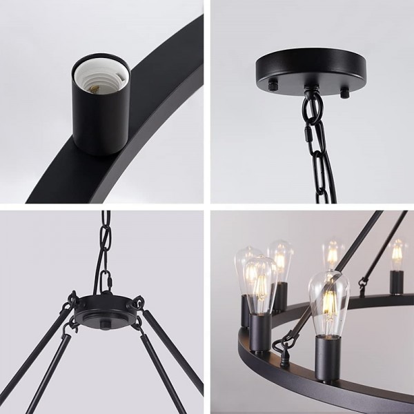 LED Chandelier Black on Wheels 20-Light Large Round Rustic Countryside Chandelier Industrial Light Fixture for Dining Room Living Room Kitchen Island Foyer Hallway LED Chandelier Black on Wheels 20-Light Large Round Rustic Countryside Chandelier Industrial Light Fixture for Dining Room Living Room Kitchen Island Foyer Hallway