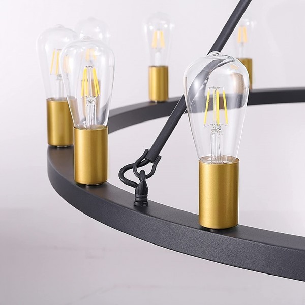 LED Chandelier Black on Wheels 20-Light Large Round Rustic Countryside Chandelier Industrial Light Fixture for Dining Room Living Room Kitchen Island Foyer Hallway LED Chandelier Black on Wheels 20-Light Large Round Rustic Countryside Chandelier Industrial Light Fixture for Dining Room Living Room Kitchen Island Foyer Hallway