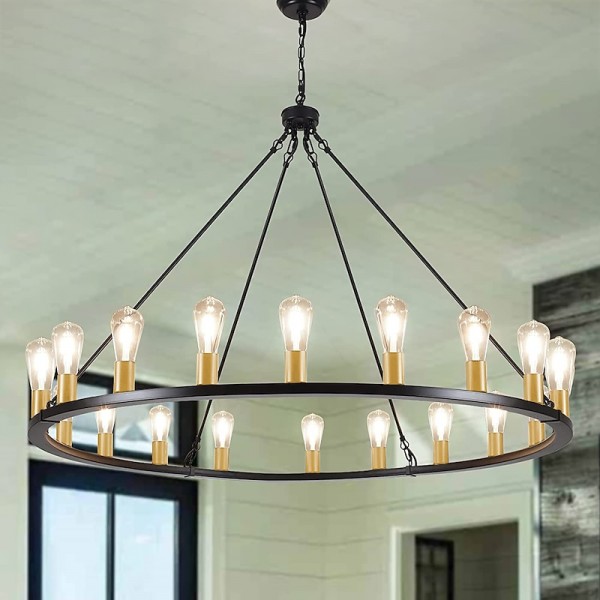 LED Chandelier Black on Wheels 20-Light Large Round Rustic Countryside Chandelier Industrial Light Fixture for Dining Room Living Room Kitchen Island Foyer Hallway LED Chandelier Black on Wheels 20-Light Large Round Rustic Countryside Chandelier Industrial Light Fixture for Dining Room Living Room Kitchen Island Foyer Hallway