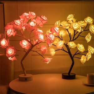 LED Rose Flower Table Lamp Valentine Tree Fairy Lights 24LED Rose Flower Tree Lights Valentine&#039;s Day USB Table Lamp Fairy Maple Leaf Night Light Home Party Christmas Wedding Bedroom Decoration Gift