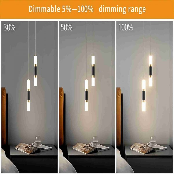 LED Pendant LIghts 2-Light Modern Kitchen Island Dimmable LED Modern Black Gold Mini Pendant Light, Bedroom Bedside Table Black Small Pendant Light