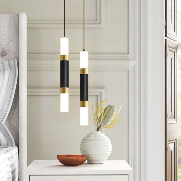 LED Pendant LIghts 2-Light Modern Kitchen Island Dimmable LED Modern Black Gold Mini Pendant Light, Bedroom Bedside Table Black Small Pendant Light
