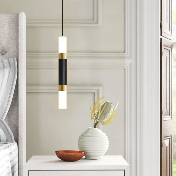 LED Pendant LIghts 2-Light Modern Kitchen Island Dimmable LED Modern Black Gold Mini Pendant Light, Bedroom Bedside Table Black Small Pendant Light