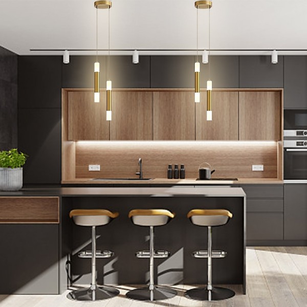 LED Pendant LIghts 2-Light Modern Kitchen Island Dimmable LED Modern Black Gold Mini Pendant Light, Bedroom Bedside Table Black Small Pendant Light