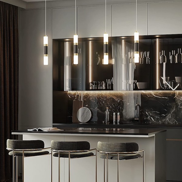 LED Pendant LIghts 2-Light Modern Kitchen Island Dimmable LED Modern Black Gold Mini Pendant Light, Bedroom Bedside Table Black Small Pendant Light