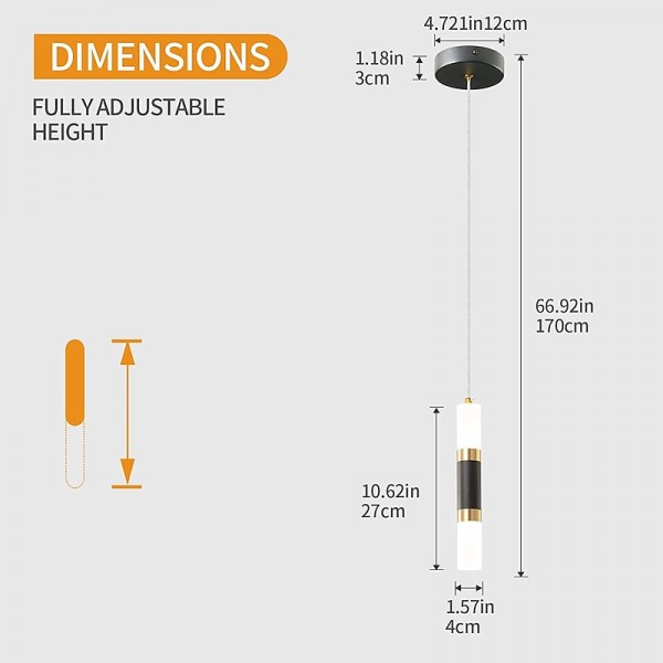 LED Pendant LIghts 2-Light Modern Kitchen Island Dimmable LED Modern Black Gold Mini Pendant Light, Bedroom Bedside Table Black Small Pendant Light