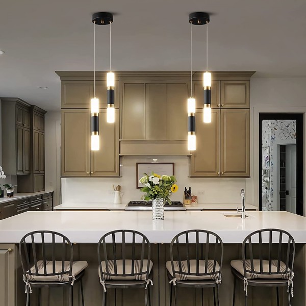 LED Pendant LIghts 2-Light Modern Kitchen Island Dimmable LED Modern Black Gold Mini Pendant Light, Bedroom Bedside Table Black Small Pendant Light
