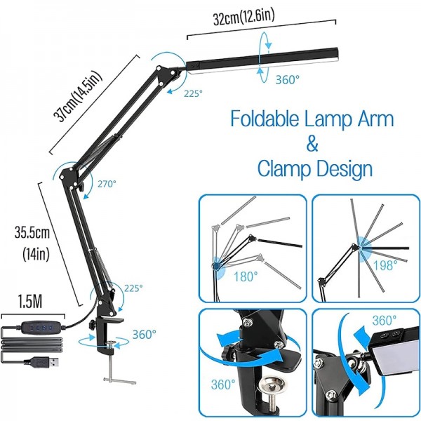 LED Reading Desk Lamp 24W Folding Swing Arm Desk Lamp with Clamp Dimmable Suitable for Workbench Home Eye Care Office Study Shustar LED Reading Desk Lamp 24W Folding Swing Arm Desk Lamp with Clamp Dimmable Suitable for Workbench Home Eye Care Office Study Shustar
