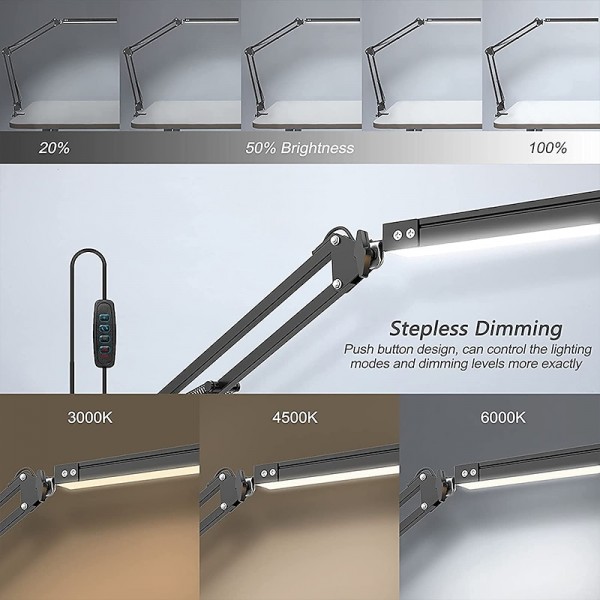 LED Reading Desk Lamp 24W Folding Swing Arm Desk Lamp with Clamp Dimmable Suitable for Workbench Home Eye Care Office Study Shustar LED Reading Desk Lamp 24W Folding Swing Arm Desk Lamp with Clamp Dimmable Suitable for Workbench Home Eye Care Office Study Shustar