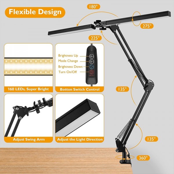 LED Reading Desk Lamp 24W Folding Swing Arm Desk Lamp with Clamp Dimmable Suitable for Workbench Home Eye Care Office Study Shustar LED Reading Desk Lamp 24W Folding Swing Arm Desk Lamp with Clamp Dimmable Suitable for Workbench Home Eye Care Office Study Shustar