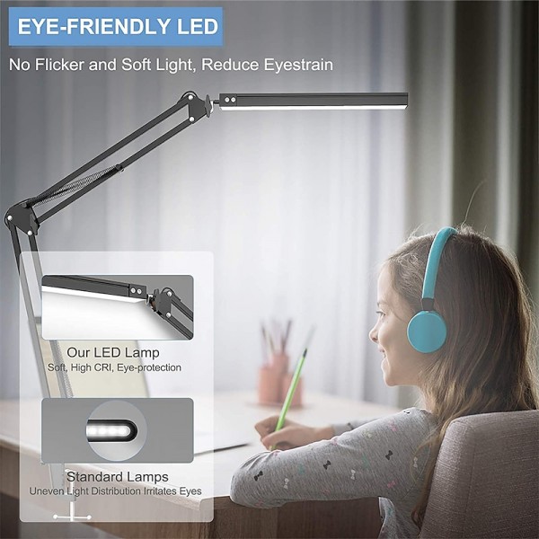 LED Reading Desk Lamp 24W Folding Swing Arm Desk Lamp with Clamp Dimmable Suitable for Workbench Home Eye Care Office Study Shustar LED Reading Desk Lamp 24W Folding Swing Arm Desk Lamp with Clamp Dimmable Suitable for Workbench Home Eye Care Office Study Shustar