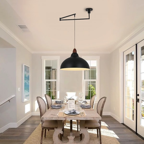 LED Pendant Light Industrial Pendant Light Fixture Swing Arm Hanging Light, Adjustable Dome Ceiling Pendant Light for Dining Room Living Room in Black/White LED Pendant Light Industrial Pendant Light Fixture Swing Arm Hanging Light, Adjustable Dome Ceiling Pendant Light for Dining Room Living Room in Black/White
