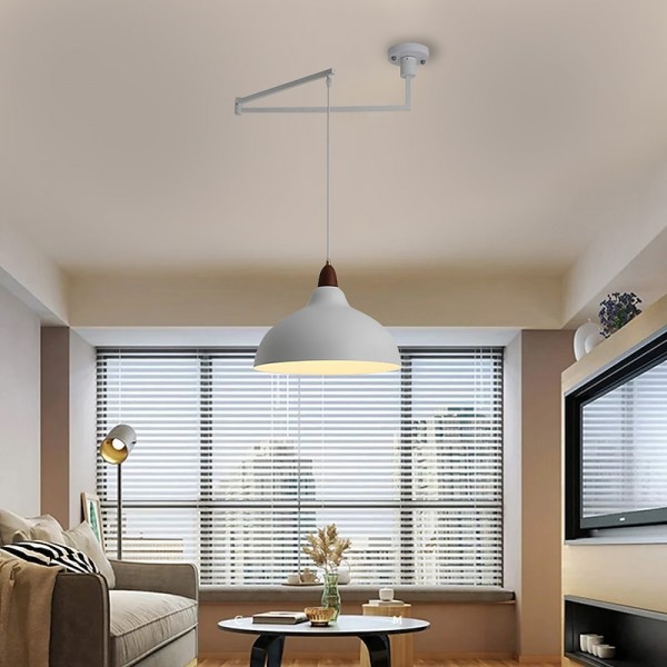 LED Pendant Light Industrial Pendant Light Fixture Swing Arm Hanging Light, Adjustable Dome Ceiling Pendant Light for Dining Room Living Room in Black/White LED Pendant Light Industrial Pendant Light Fixture Swing Arm Hanging Light, Adjustable Dome Ceiling Pendant Light for Dining Room Living Room in Black/White