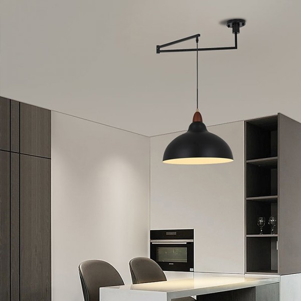 LED Pendant Light Industrial Pendant Light Fixture Swing Arm Hanging Light, Adjustable Dome Ceiling Pendant Light for Dining Room Living Room in Black/White LED Pendant Light Industrial Pendant Light Fixture Swing Arm Hanging Light, Adjustable Dome Ceiling Pendant Light for Dining Room Living Room in Black/White