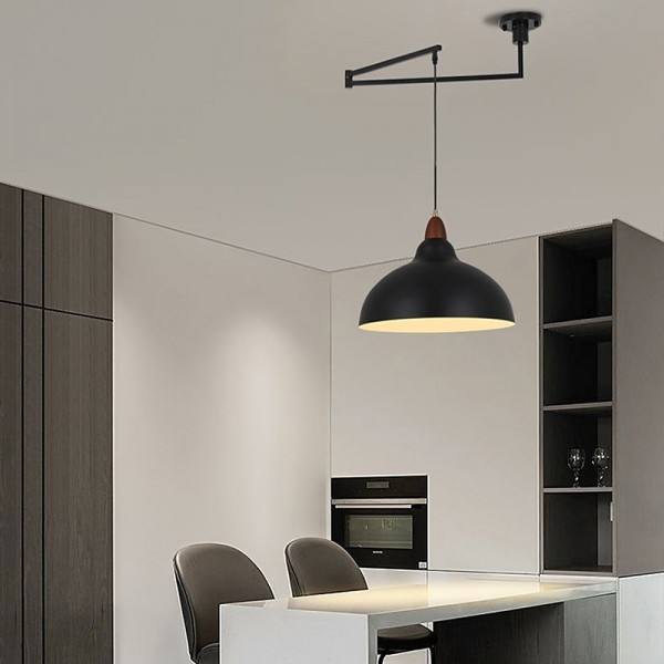 LED Pendant Light Industrial Pendant Light Fixture Swing Arm Hanging Light, Adjustable Dome Ceiling Pendant Light for Dining Room Living Room in Black/White LED Pendant Light Industrial Pendant Light Fixture Swing Arm Hanging Light, Adjustable Dome Ceiling Pendant Light for Dining Room Living Room in Black/White