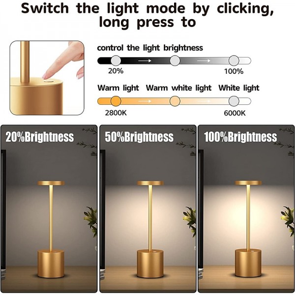Cordless Table Lamp Rechargeable Battery Powered LED Desk Lamp 3-Levels Brightness Stepless dimming Outdoor Table Light for Restaurant/Home/Patio Cordless Table Lamp Rechargeable Battery Powered LED Desk Lamp 3-Levels Brightness Stepless dimming Outdoor Table Light for Restaurant/Home/Patio