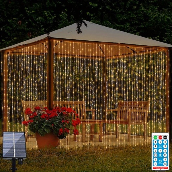 3*3M 300 LEDs Solar Curtain Light Outdoor Remote Control Light 8 Lighting Modes Fairy Lights IP65 Waterproof Leather Thread Lights Christmas Party Wedding Home Bedroom Garden Wall Decor 3*3M 300 LEDs Solar Curtain Light Outdoor Remote Control Light 8 Lighting Modes Fairy Lights IP65 Waterproof Leather Thread Lights Christmas Party Wedding Home Bedroom Garden Wall Decor