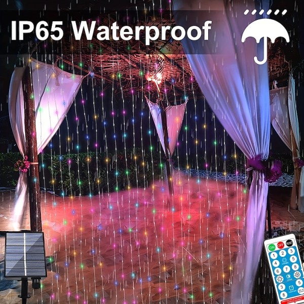 3*3M 300 LEDs Solar Curtain Light Outdoor Remote Control Light 8 Lighting Modes Fairy Lights IP65 Waterproof Leather Thread Lights Christmas Party Wedding Home Bedroom Garden Wall Decor 3*3M 300 LEDs Solar Curtain Light Outdoor Remote Control Light 8 Lighting Modes Fairy Lights IP65 Waterproof Leather Thread Lights Christmas Party Wedding Home Bedroom Garden Wall Decor