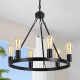 Black Matte Chandelier 6-Light Wagon Wheel Chandelier 21&quot; Farmhouse Pendant Chandeliers Fixture Contemporary Industrial Chandelier for Living Dining Room Kitchen Island Entryway Foyer Bar 110-240V