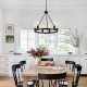 Black Matte Chandelier 6-Light Wagon Wheel Chandelier 21&quot; Farmhouse Pendant Chandeliers Fixture Contemporary Industrial Chandelier for Living Dining Room Kitchen Island Entryway Foyer Bar 110-240V