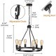 Black Matte Chandelier 6-Light Wagon Wheel Chandelier 21&quot; Farmhouse Pendant Chandeliers Fixture Contemporary Industrial Chandelier for Living Dining Room Kitchen Island Entryway Foyer Bar 110-240V