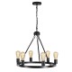 Black Matte Chandelier 6-Light Wagon Wheel Chandelier 21&quot; Farmhouse Pendant Chandeliers Fixture Contemporary Industrial Chandelier for Living Dining Room Kitchen Island Entryway Foyer Bar 110-240V