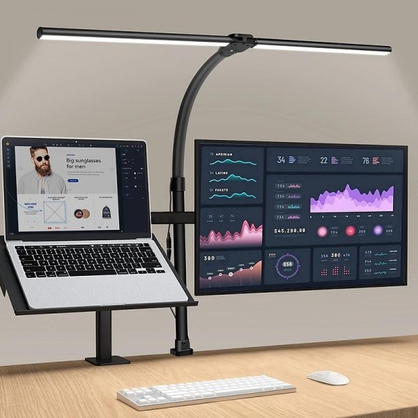 LED Double Head Desk Lamp 24W Brightest Architect Double Swing-arm Table Lamps for Workbench, Monitor, Home Reading, Offices, Bedrooms and Dormitories LED Double Head Desk Lamp 24W Brightest Architect Double Swing-arm Table Lamps for Workbench, Monitor, Home Reading, Offices, Bedrooms and Dormitories