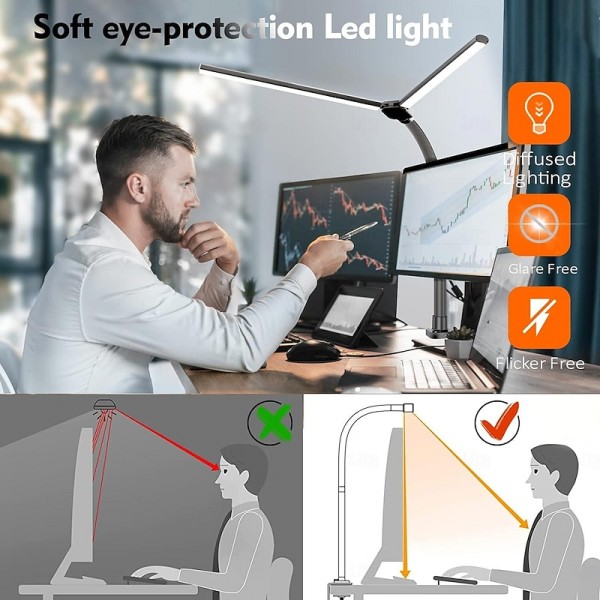 LED Double Head Desk Lamp 24W Brightest Architect Double Swing-arm Table Lamps for Workbench, Monitor, Home Reading, Offices, Bedrooms and Dormitories LED Double Head Desk Lamp 24W Brightest Architect Double Swing-arm Table Lamps for Workbench, Monitor, Home Reading, Offices, Bedrooms and Dormitories