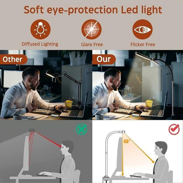LED Double Head Desk Lamp 24W Brightest Architect Double Swing-arm Table Lamps for Workbench, Monitor, Home Reading, Offices, Bedrooms and Dormitories LED Double Head Desk Lamp 24W Brightest Architect Double Swing-arm Table Lamps for Workbench, Monitor, Home Reading, Offices, Bedrooms and Dormitories