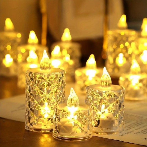 3PCS Crystal Flameless Candle Light LED Electronic Candle Lights Battery Powered Ambient Lights for Halloween Wedding Party Dating Festival Christmas Room Home Decor